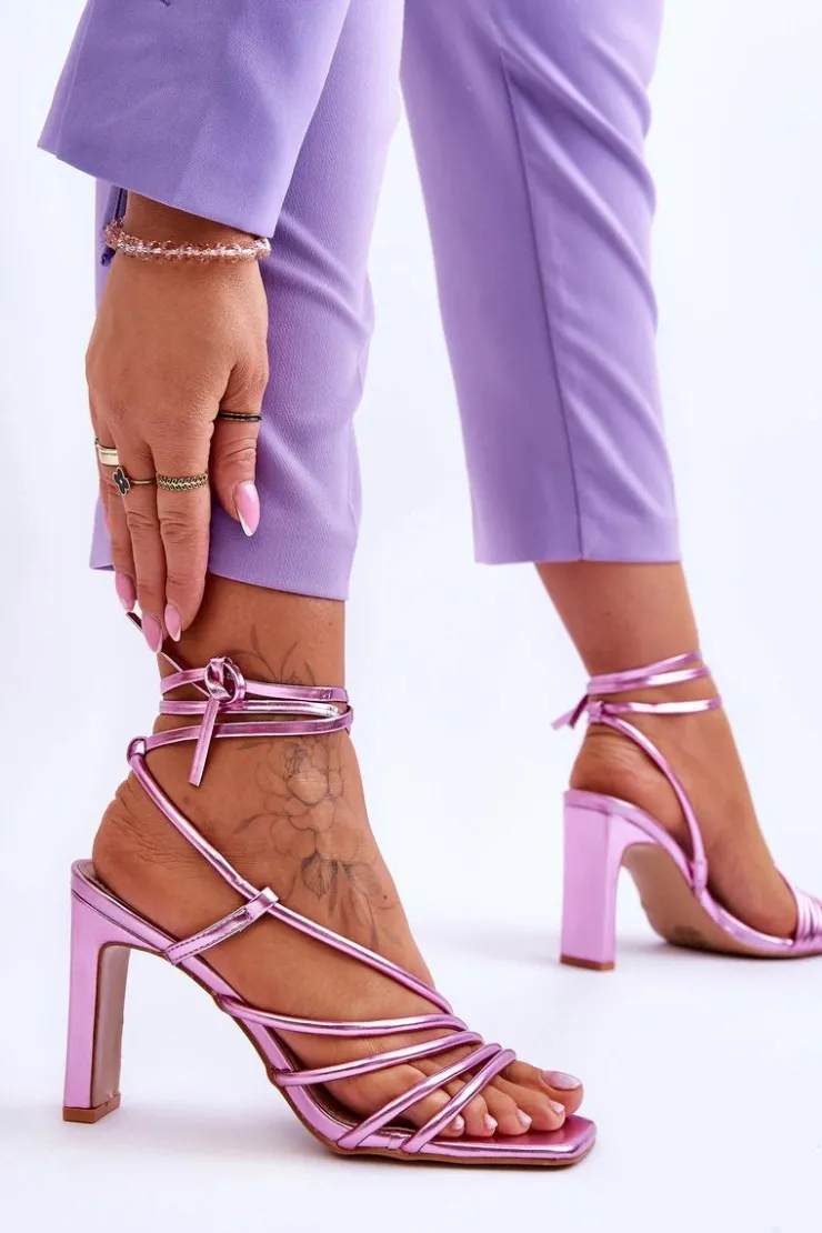 Damskie Boto Modne Wiązane Sandały Na Obcasie Różowe Tessoro