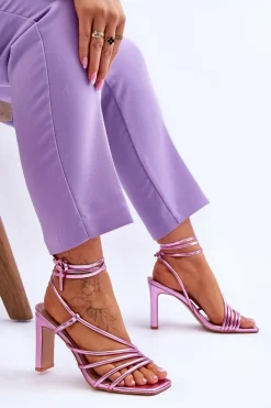 Damskie Boto Modne Wiązane Sandały Na Obcasie Różowe Tessoro