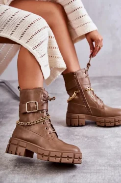 Discount Boto Modne Workery Botki Z Łańcuchem Brązowe Solesso