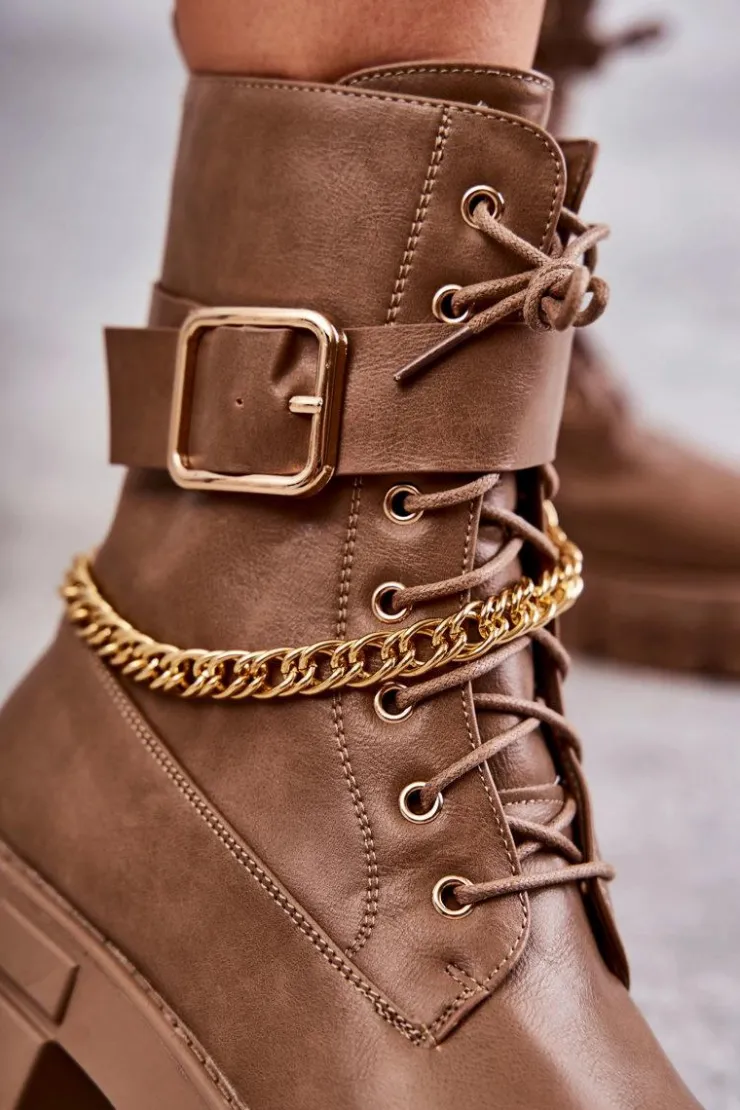 Discount Boto Modne Workery Botki Z Łańcuchem Brązowe Solesso