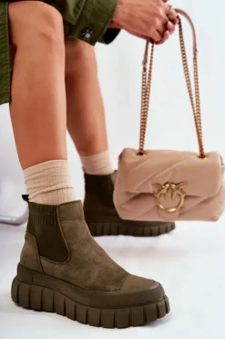 Damskie Boto Modne Wsuwane Botki Na Platformie Zielone Jenna