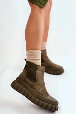 Damskie Boto Modne Wsuwane Botki Na Platformie Zielone Jenna