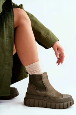 Damskie Boto Modne Wsuwane Botki Na Platformie Zielone Jenna