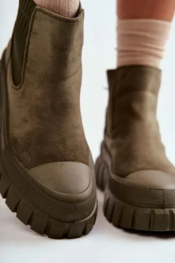 Damskie Boto Modne Wsuwane Botki Na Platformie Zielone Jenna