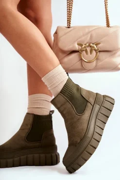 Damskie Boto Modne Wsuwane Botki Na Platformie Zielone Jenna