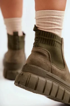 Damskie Boto Modne Wsuwane Botki Na Platformie Zielone Jenna