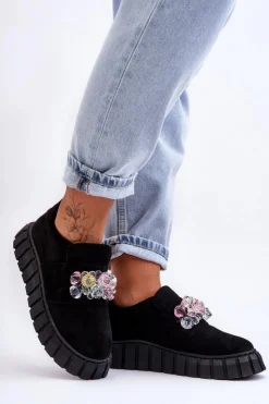 Boto Sneakersy Damskie*Modne Wsuwane Buty Sportowe Półbuty Z Ozdobą Czarne Desire