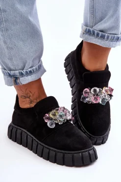 Boto Sneakersy Damskie*Modne Wsuwane Buty Sportowe Półbuty Z Ozdobą Czarne Desire