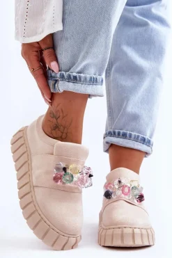 Boto Buty Sportowe Na Platformie|Sneakersy Damskie*Modne Wsuwane Buty Sportowe Półbuty Z Ozdobą Beżowe Desire