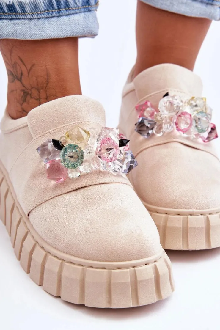 Boto Buty Sportowe Na Platformie|Sneakersy Damskie*Modne Wsuwane Buty Sportowe Półbuty Z Ozdobą Beżowe Desire