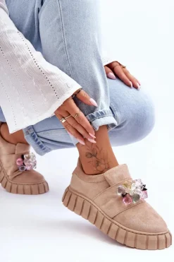 Discount Boto Modne Wsuwane Buty Sportowe Półbuty Z Ozdobą Ciemnobeżowe Desire