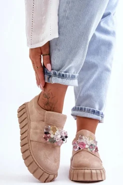 Discount Boto Modne Wsuwane Buty Sportowe Półbuty Z Ozdobą Ciemnobeżowe Desire