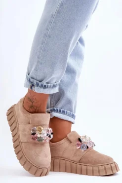 Discount Boto Modne Wsuwane Buty Sportowe Półbuty Z Ozdobą Ciemnobeżowe Desire