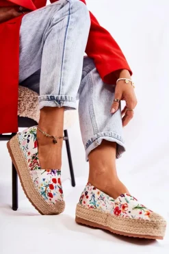Damskie Boto Modne Wsuwane Espadryle W Kwiaty Białe Morice