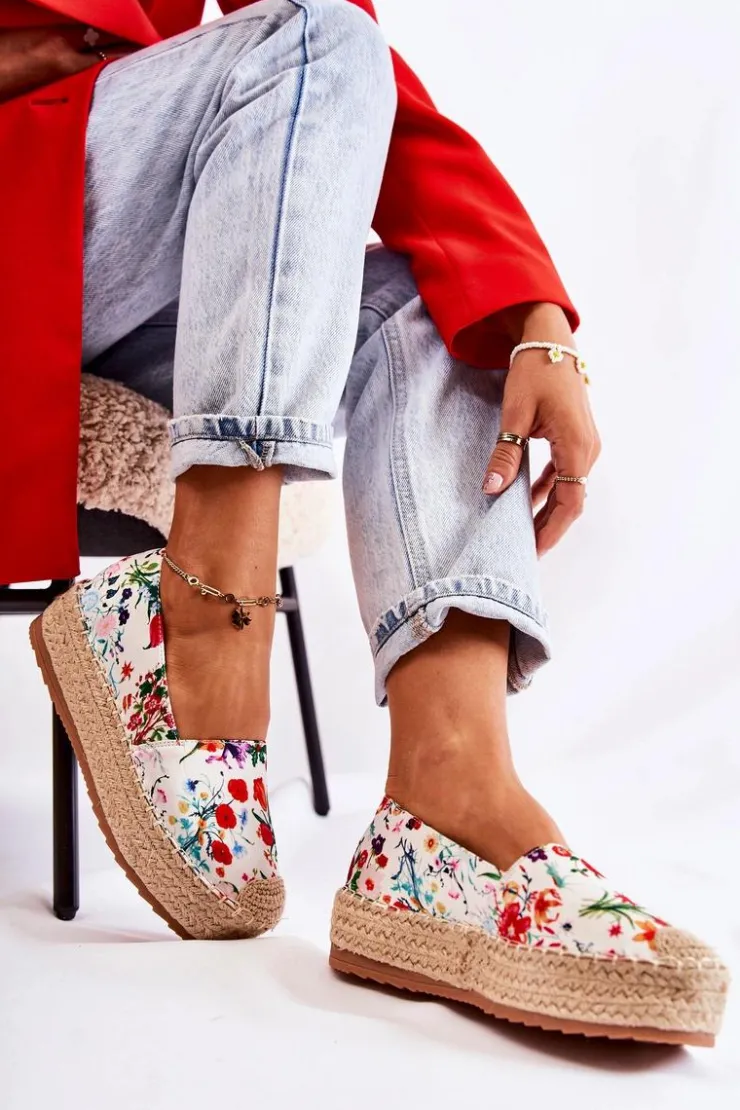 Damskie Boto Modne Wsuwane Espadryle W Kwiaty Białe Morice