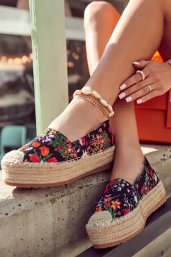 Boto Modne Wsuwane Espadryle W Kwiaty Czarne Morice