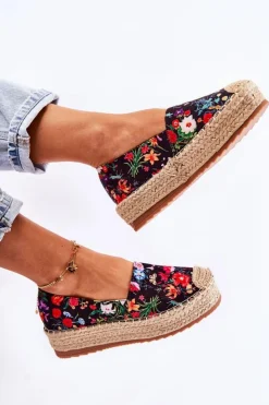 Boto Modne Wsuwane Espadryle W Kwiaty Czarne Morice