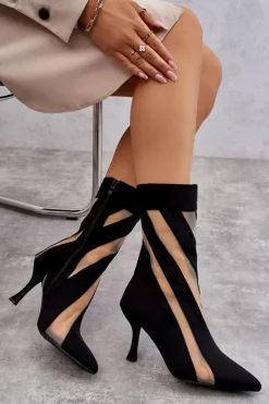 Boto Czarne Botki|Botki Na Obcasie*Modne Wysokie Damskie Botki Na Szpilce Czarne Deyna