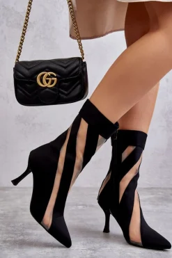 Boto Czarne Botki|Botki Na Obcasie*Modne Wysokie Damskie Botki Na Szpilce Czarne Deyna