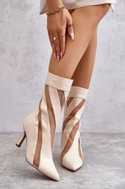 Boto Brązowe I Beżowe Botki|Botki Na Obcasie*Modne Wysokie Damskie Botki Na Szpilce Beżowe Deyna