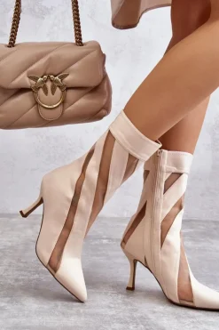 Boto Brązowe I Beżowe Botki|Botki Na Obcasie*Modne Wysokie Damskie Botki Na Szpilce Beżowe Deyna