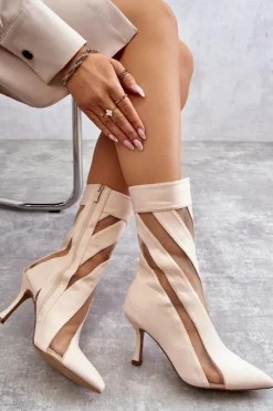 Boto Brązowe I Beżowe Botki|Botki Na Obcasie*Modne Wysokie Damskie Botki Na Szpilce Beżowe Deyna