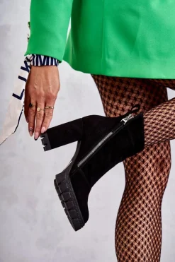 Damskie Laura Messi Modne Zamszowe Botki Na Obcasie 2509 Czarne