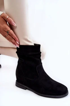 Damskie Damskie buty S.Barski Modne Zamszowe Botki Na Ukrytym Koturnie Czarne Finney