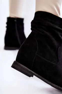 Damskie Damskie buty S.Barski Modne Zamszowe Botki Na Ukrytym Koturnie Czarne Finney