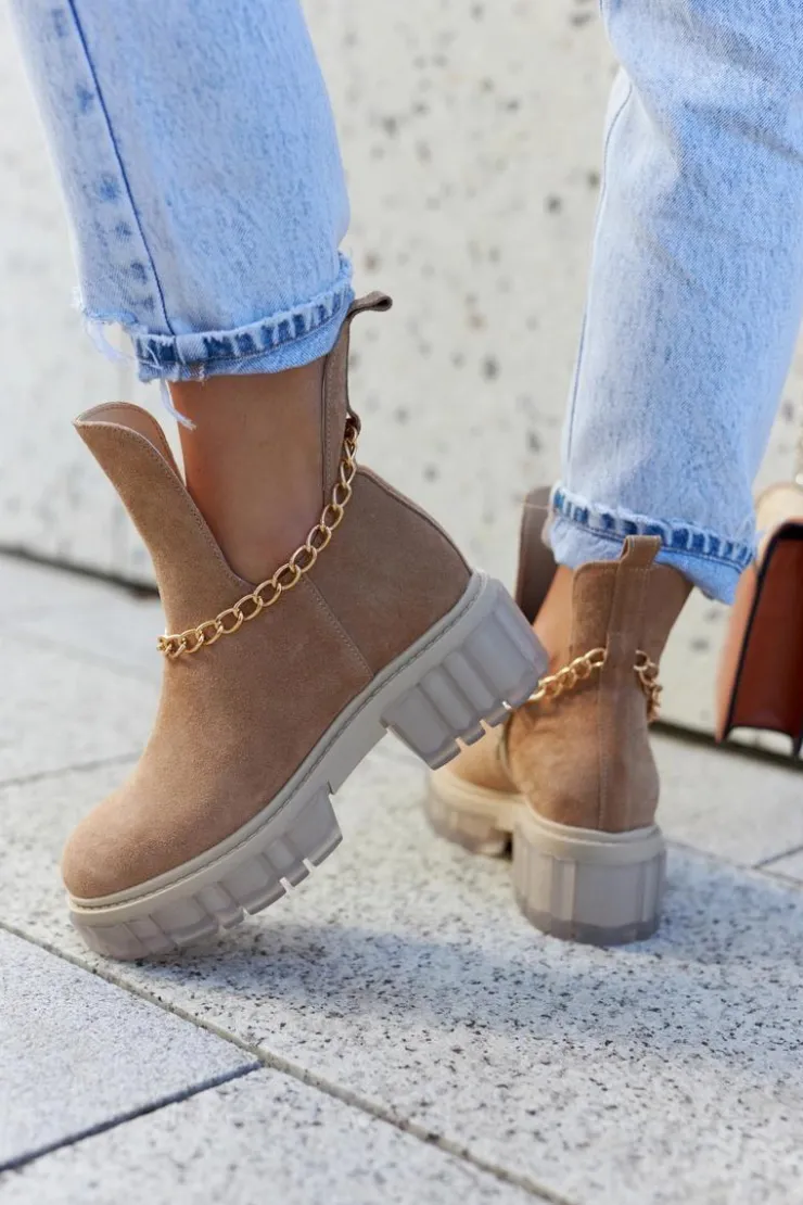 Boto Botki Wiosenne|Brązowe I Beżowe Botki*Modne Zamszowe Botki Z Wycięciem Camel Lemar Forget Me Brązowy