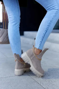 Clearance Boto Modne Zamszowe Botki Z Wycięciem Beżowe Lemar Forget Me Beżowy