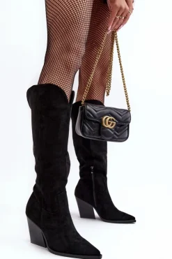 Discount Boto Modne Zamszowe Kozaki Kowbojki Czarne Delia Czarny