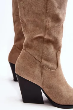 Outlet Boto Modne Zamszowe Kozaki Kowbojki Beżowe Delia