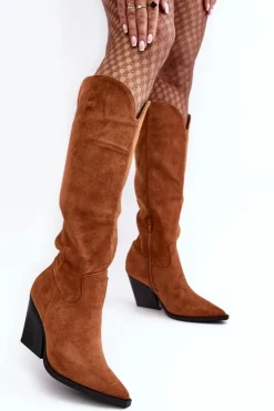 Boto Kozaki Wiosenne|Kozaki Przed Kolano*Modne Zamszowe Kozaki Kowbojki Camel Delia