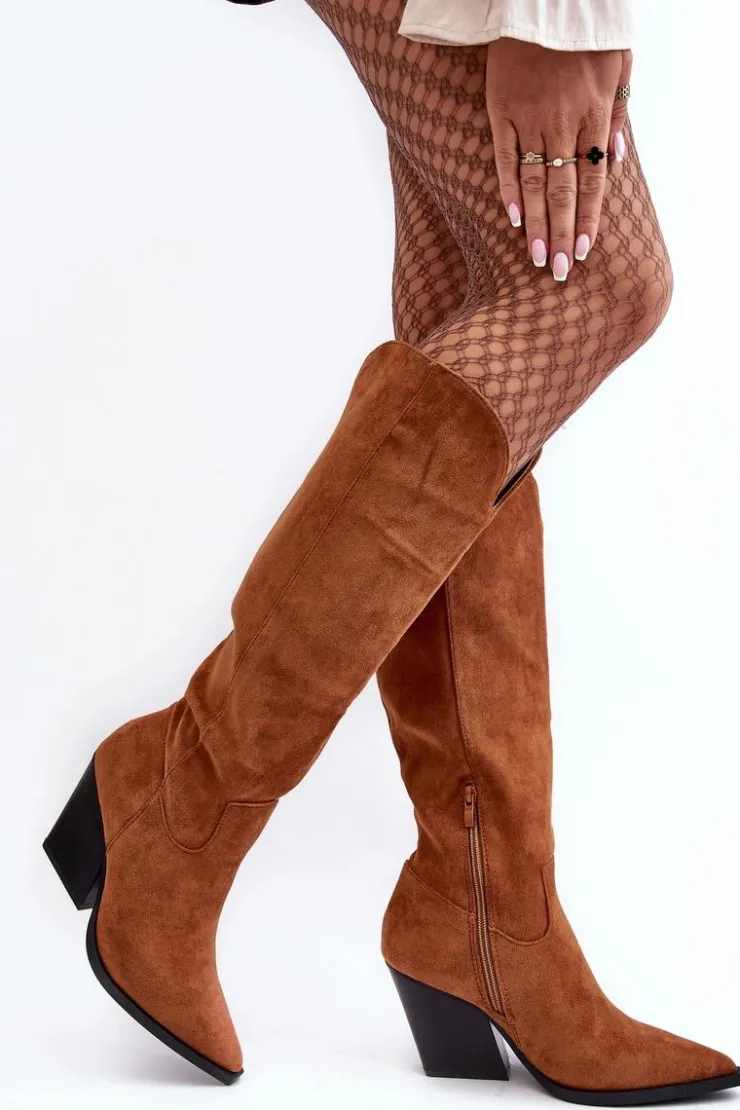 Boto Kozaki Wiosenne|Kozaki Przed Kolano*Modne Zamszowe Kozaki Kowbojki Camel Delia