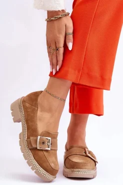 Discount Boto Modne Zamszowe Mokasyny Ciemnobeżowe Eloisa