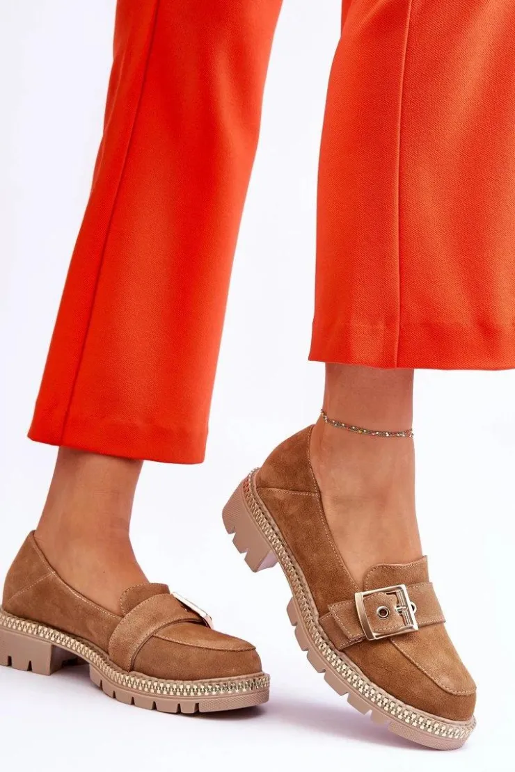 Discount Boto Modne Zamszowe Mokasyny Ciemnobeżowe Eloisa