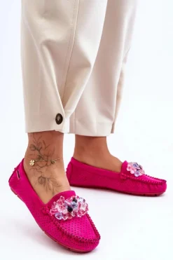 Sale Boto Modne Zamszowe Mokasyny Z Ozdobami Fuksja Delima