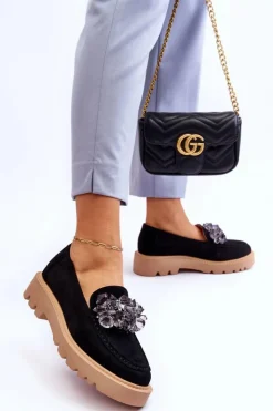 Buty damskie Vinceza Loafersy Damskie|Mokasyny Płaskie*Modne Zamszowe Mokasyny Z Kryształkami Czarne Demeris Czarny