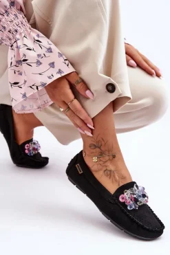 Damskie Boto Modne Zamszowe Mokasyny Z Ozdobami Czarne Delima