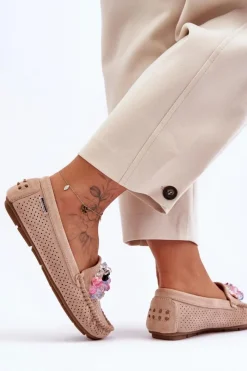 Boto Loafersy Damskie|Mokasyny Damskie Zamszowe*Modne Zamszowe Mokasyny Z Ozdobami Beżowe Delima