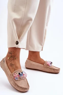 Boto Loafersy Damskie|Mokasyny Damskie Zamszowe*Modne Zamszowe Mokasyny Z Ozdobami Beżowe Delima