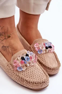 Boto Loafersy Damskie|Mokasyny Damskie Zamszowe*Modne Zamszowe Mokasyny Z Ozdobami Beżowe Delima