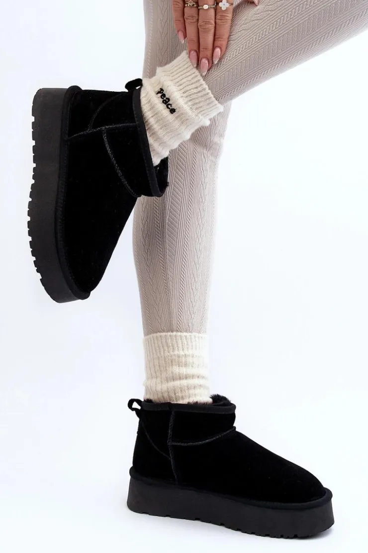 Boto Śniegowce Damskie*Modne Zamszowe Niskie Śniegowce Czarne Nucca Czarny