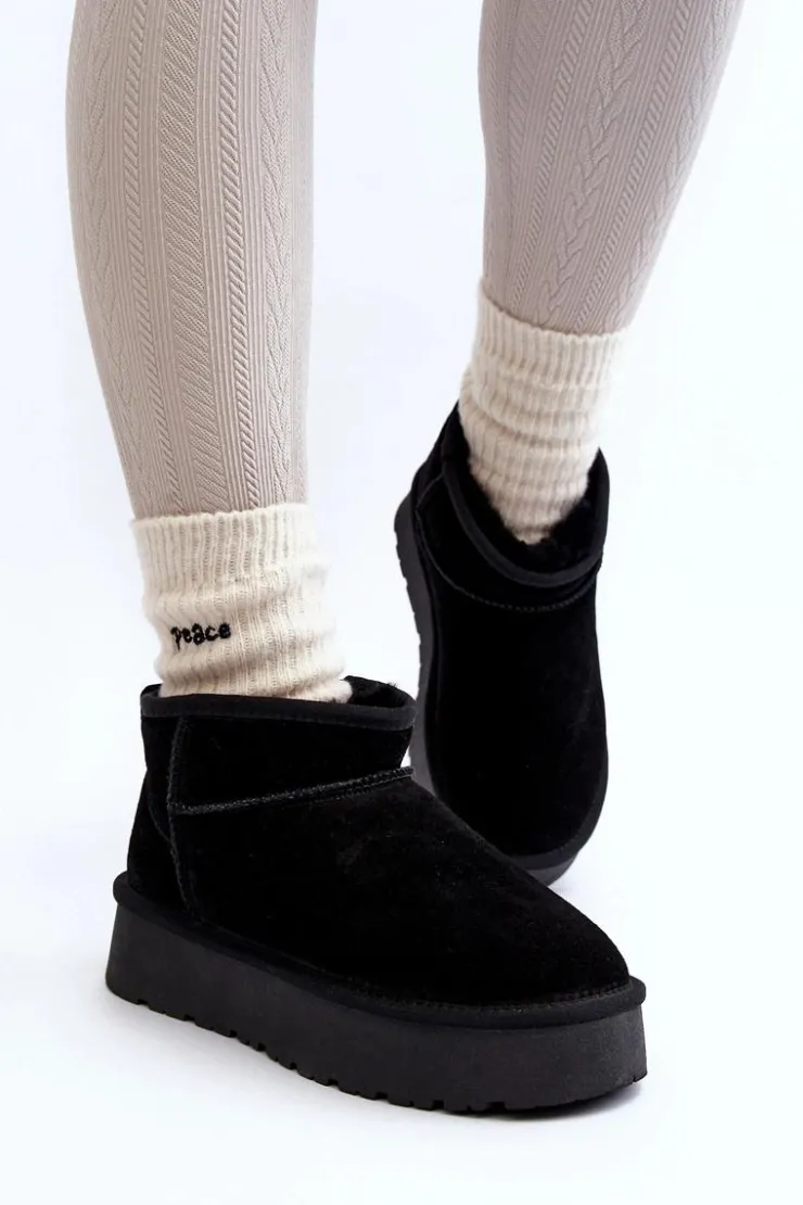 Boto Śniegowce Damskie*Modne Zamszowe Niskie Śniegowce Czarne Nucca Czarny