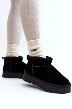 Boto Śniegowce Damskie*Modne Zamszowe Niskie Śniegowce Czarne Nucca Czarny