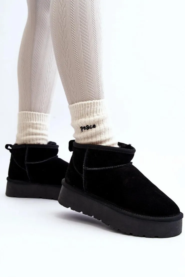 Boto Śniegowce Damskie*Modne Zamszowe Niskie Śniegowce Czarne Nucca Czarny