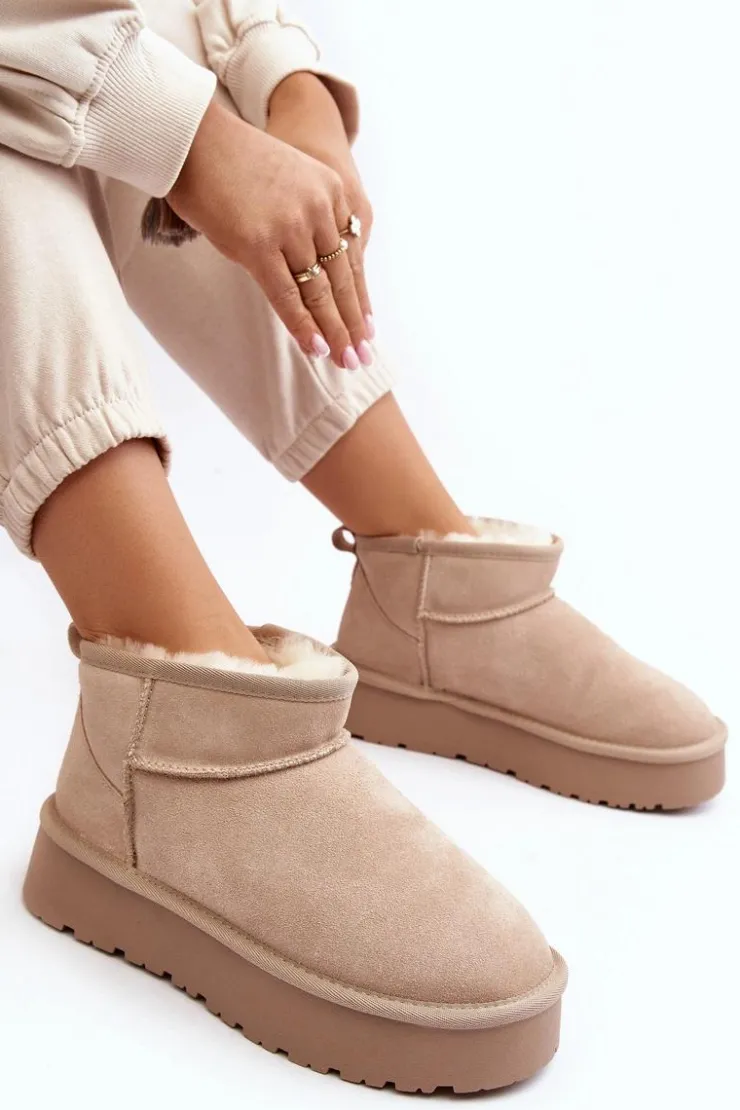 Outlet Boto Modne Zamszowe Niskie Śniegowce Jasnobeżowe Nucca Beżowy