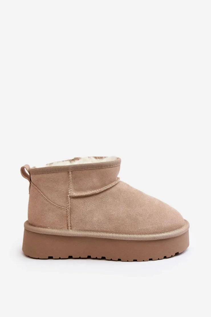 Outlet Boto Modne Zamszowe Niskie Śniegowce Jasnobeżowe Nucca Beżowy