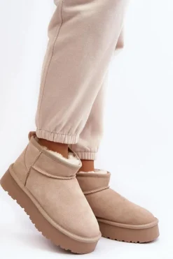 Outlet Boto Modne Zamszowe Niskie Śniegowce Jasnobeżowe Nucca Beżowy